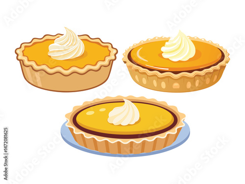 vector illustration of a Treacle Tart (Shortcrust Pastry Filled with Golden Syrup, Served with Clotted Cream)