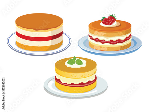 vector illustration of a Victoria Sponge (Light Sponge Cake Filled with Jam and Cream)