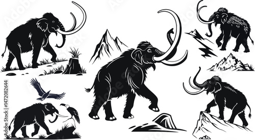 Woolly Mammoth Silhouette Bundle – Ice Age Animal Vector Set in Clean Minimal Style