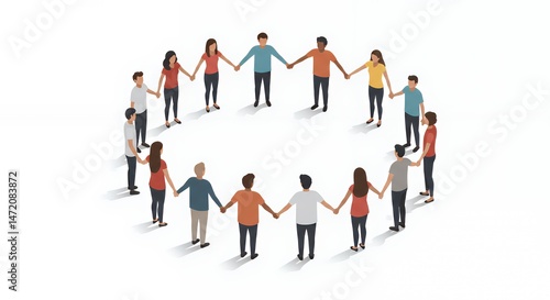 Diverse Group of People Holding Hands in a Circle: Unity, Teamwork, and Collaboration Illustration