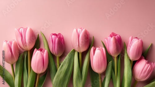 Wallpaper Mural A row of beautiful pink tulips on a pastel background. Happy Mother’s Day Floral Greeting Card Torontodigital.ca