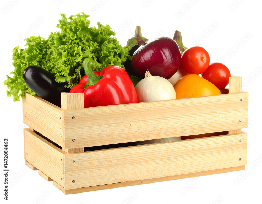 Fresh Vegetables in Wooden Crate Isolated Object Transparent PNG Healthy Food Still Life