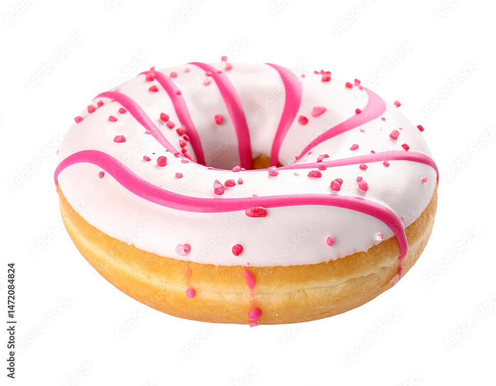 Delicious donut with pink sprinkles isolated pastry sweet food glazed doughnut bakery treat
