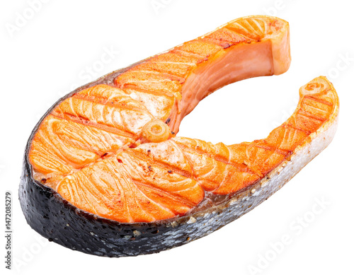 Grilled Salmon Steak Isolated Delicious Seafood Protein Rich Meal