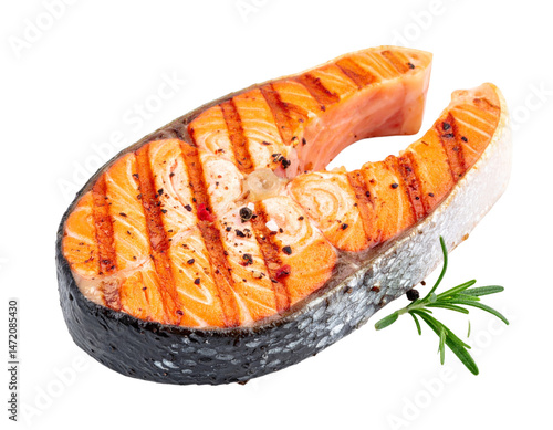 Obraz na płótnie Grilled Salmon Steak Isolated Fresh Seafood Dish Healthy Diet Nutrition w salonie