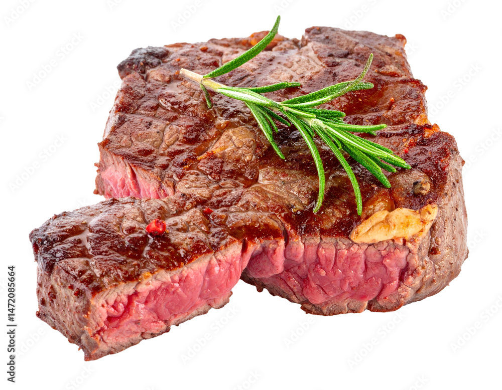 Juicy Grilled Steak with Rosemary Isolated on Transparent Background