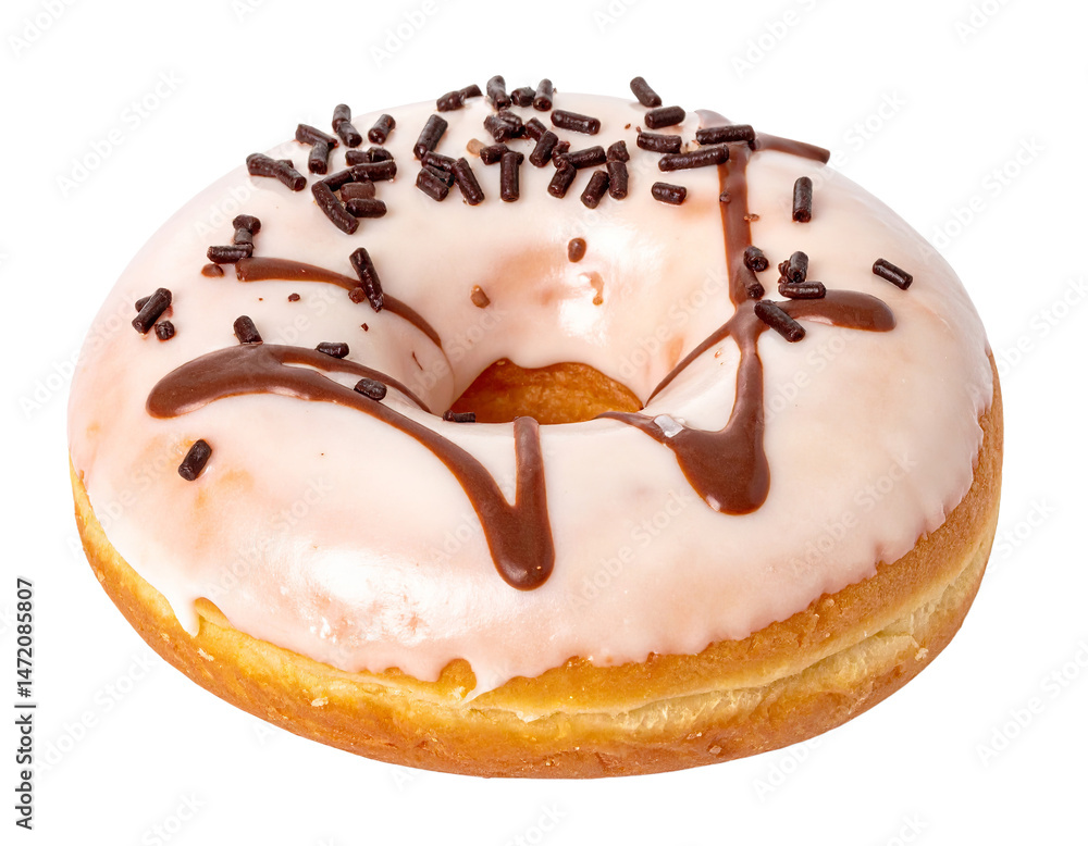Iced Donut with Chocolate Sprinkles Isolated on Transparent Background