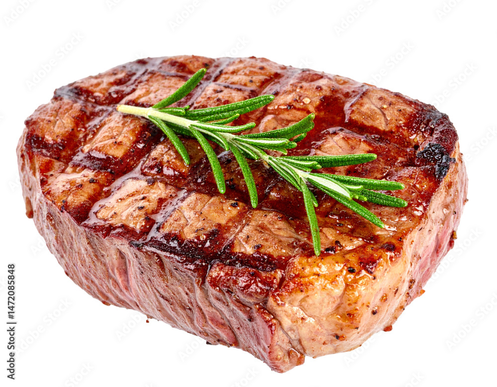 Grilled Beef Steak with Rosemary Isolated on Transparent Background Food Photography