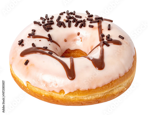 Obraz na płótnie Iced Donut with Chocolate Sprinkles Isolated on Transparent Background w salonie