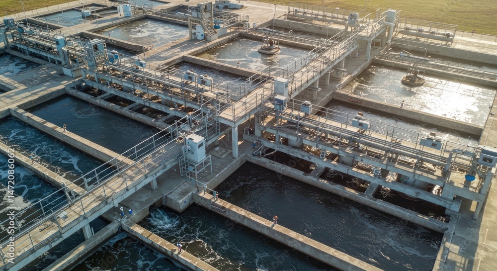 Wastewater treatment plant complex. Modern infrastructure for water purification Wastewater treatment plant complex. Modern infrastructure for water purification