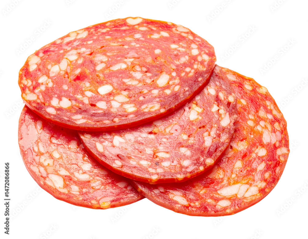 Salami slices isolated meat food transparent background png cutout object element