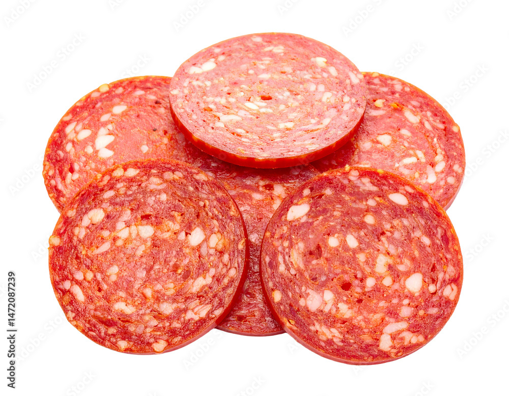Salami Slices Isolated Transparent Background Meat Food Cutout PNG