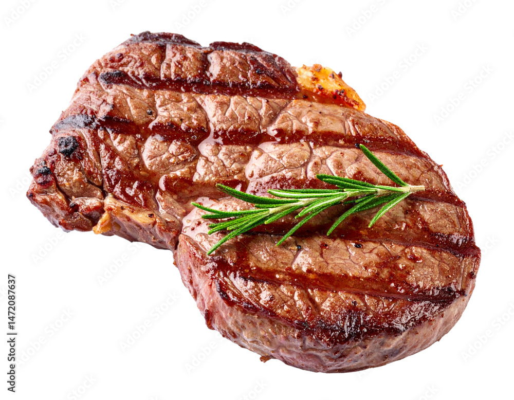 Grilled Beef Steak with Rosemary Isolated for Food Photography and Menu Design