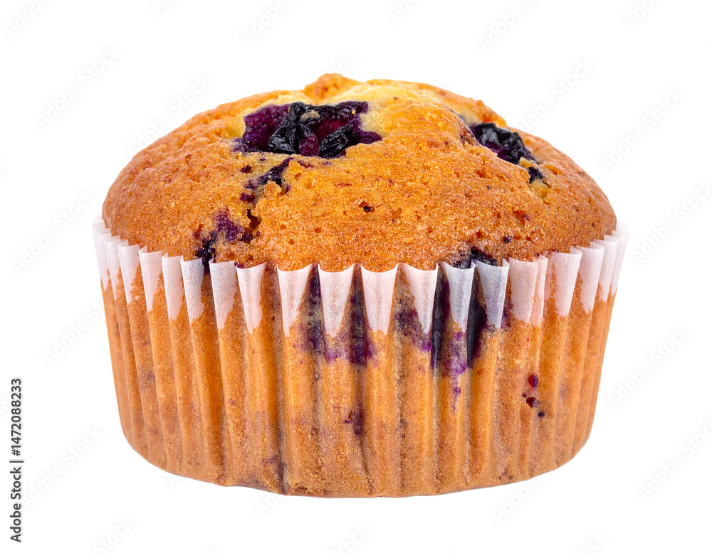 Delicious blueberry muffin isolated on transparent background sweet bakery dessert