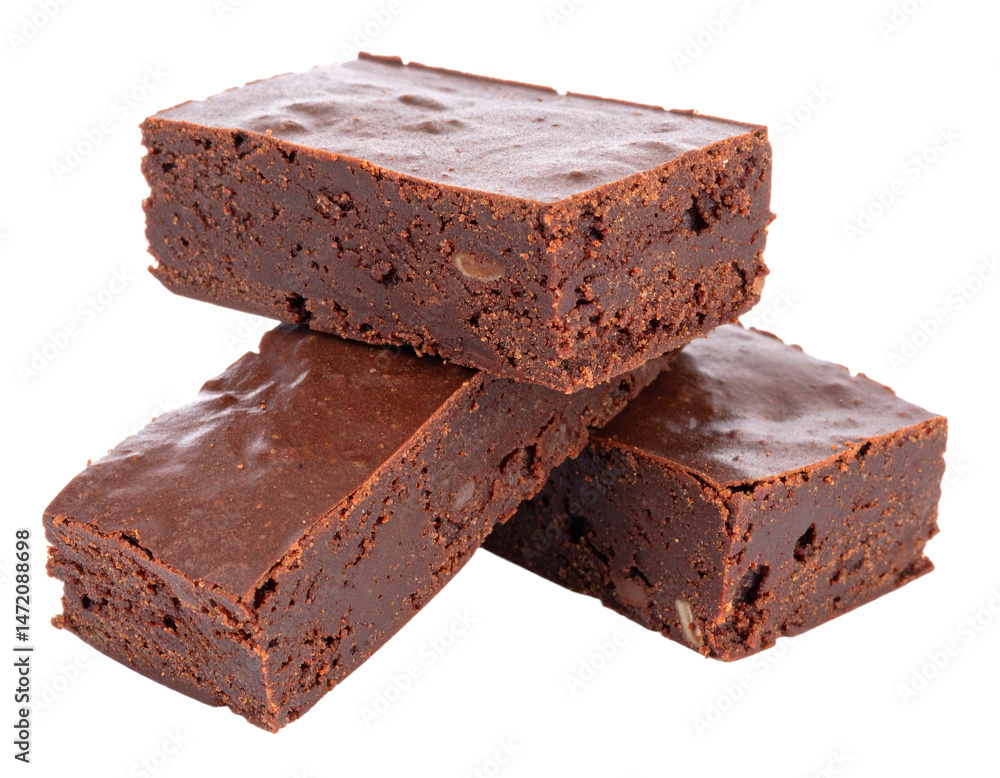 Delicious Stack of Chocolate Brownies Isolated on Transparent Background for Food Designs