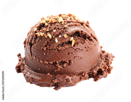 Chocolate Ice Cream Scoop with Nuts Isolated on Transparent Background