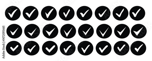 Check mark icon set with editable strokes.Checkmark Icon,Check Mark Boxes,check box icon with correct with different line width.