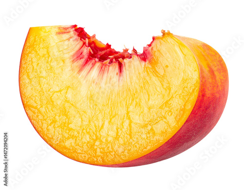 Obraz na płótnie Peach Slice Isolated Fresh Ripe Fruit Juicy Sweet Healthy Food on Transparent Background w salonie