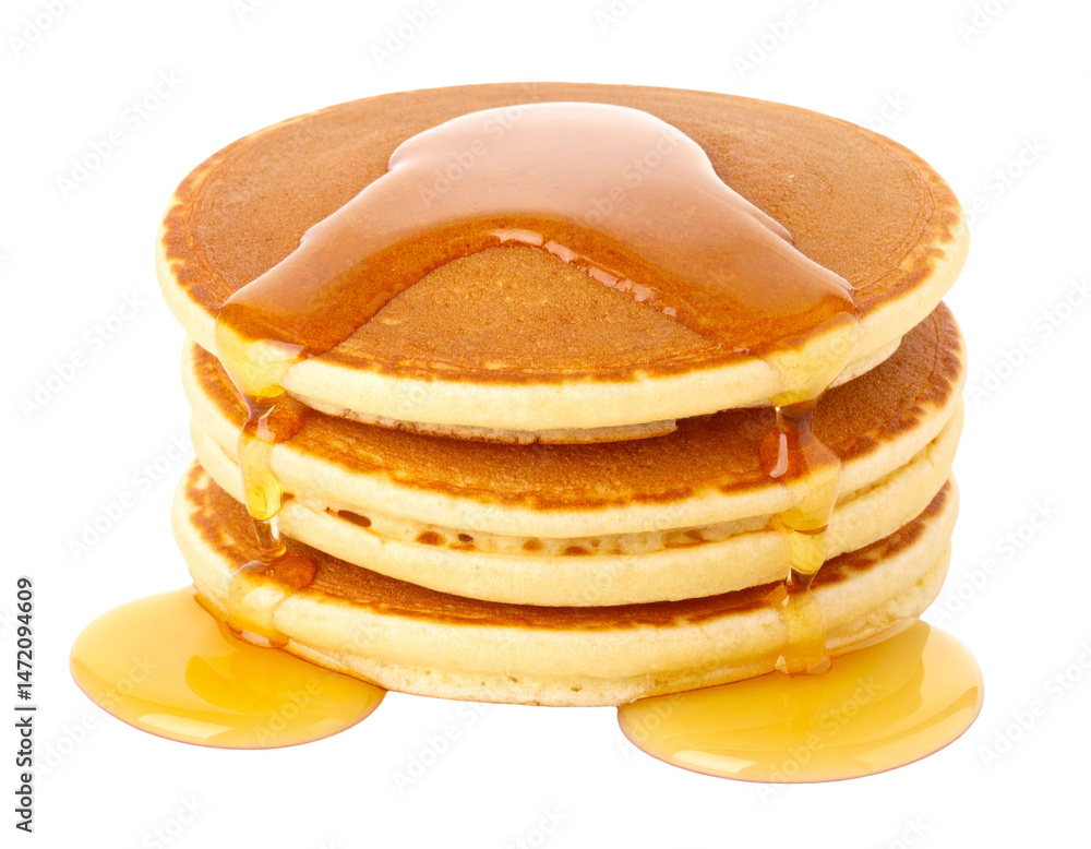 Delicious Stack of Pancakes with Maple Syrup Isolated on Transparent Background