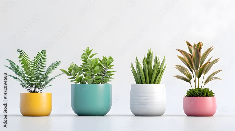 Playful Animated Plants in Vibrant Ceramic Pots Playful Animated Plants in Vibrant Ceramic Pots