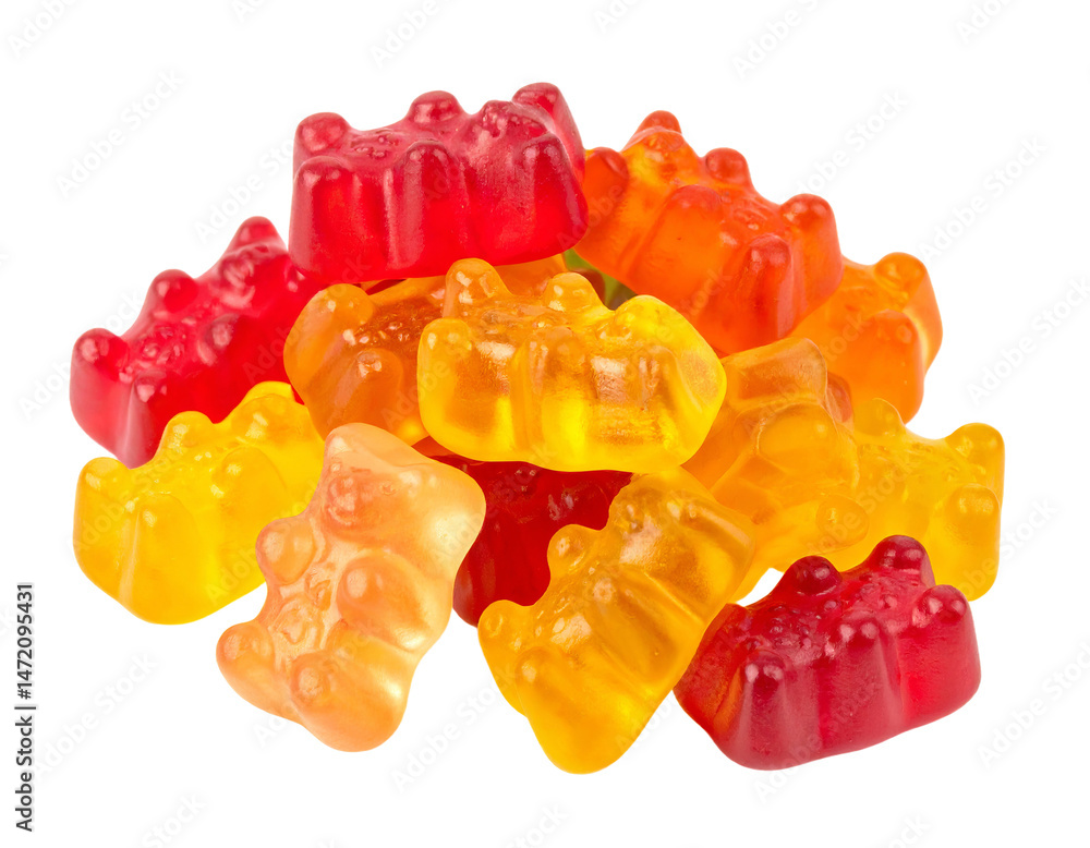 Colorful Gummy Bears Isolated on Transparent Background Sweet Candy Treats for Kids