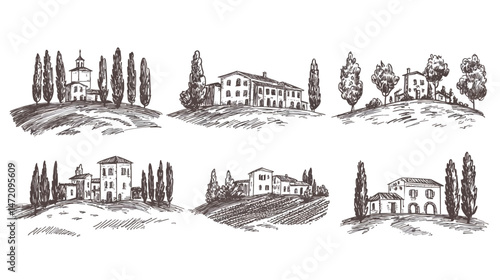 Italian Landscape Set – Hand Drawn Vector Doodle Style