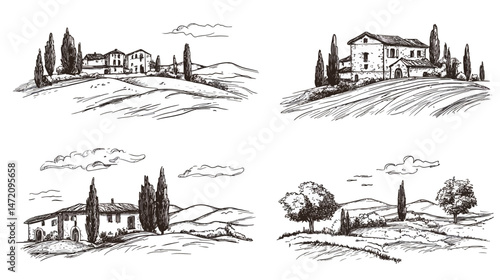 Italian Landscape Set – Hand Drawn Vector Doodle Style