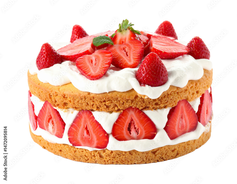 Delicious Strawberry Cake Dessert Isolated on Transparent Background for Food Designs