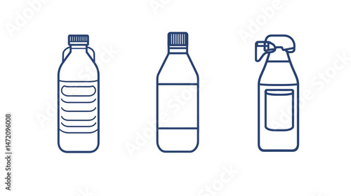 Minimalist Line Art of a Water Bottle – Vector Illustration on White Background