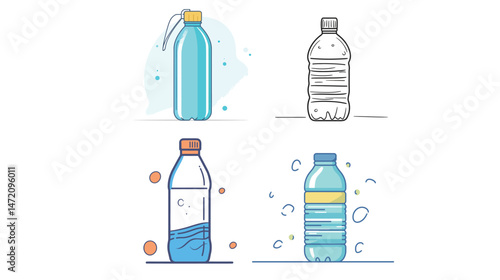 Minimalist Line Art of a Water Bottle – Vector Illustration on White Background
