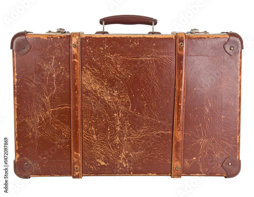 Vintage Brown Leather Suitcase Isolated Baggage Travel Luggage Cutout Transparent PNG