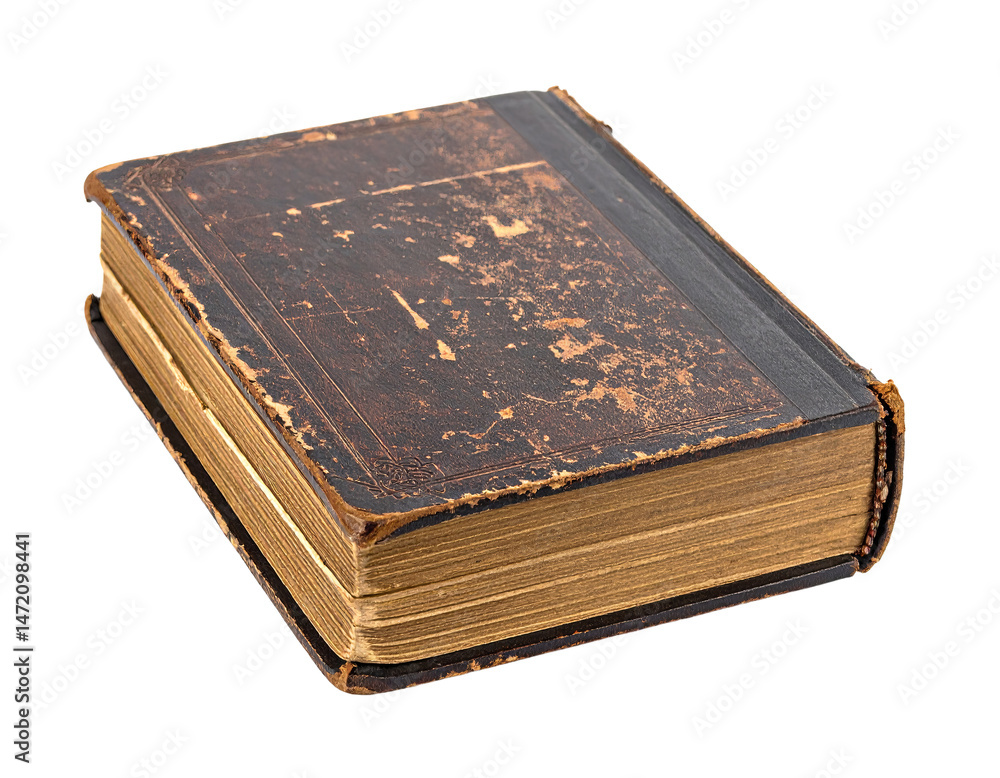 Old Leather Book Isolated on Transparent Background Antique Vintage Education
