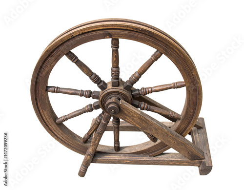 Obraz na płótnie Isolated Antique Wooden Spinning Wheel on Transparent Background for Craft Designs w salonie