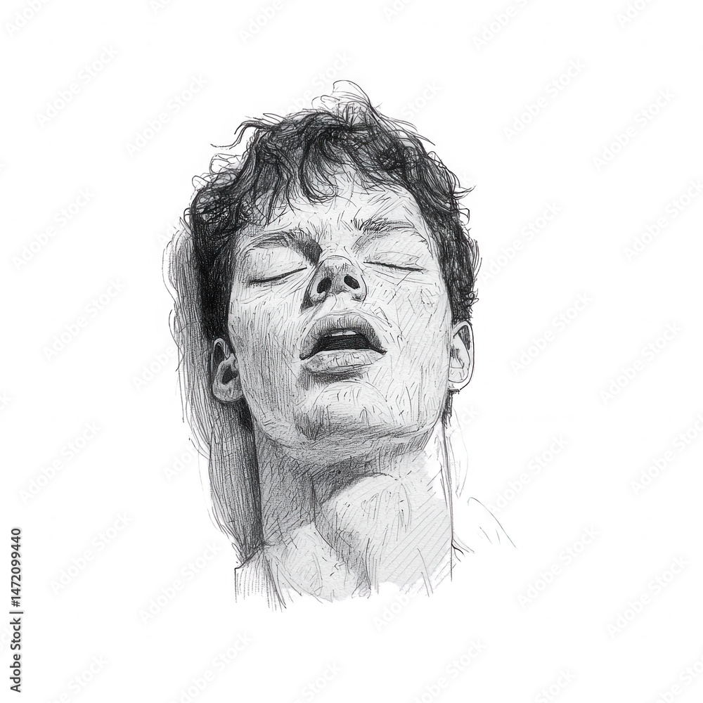 An expressive sketch of a young man's face conveying deep emotion, captured in fine lines and intricate details against a white background. An expressive sketch of a young man's face conveying deep emotion, captured in fine lines and intricate details against a white background.