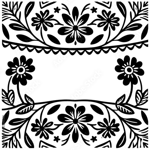 Black and white floral frame with a blank space in the center, perfect for invitations, cards, or other designs.