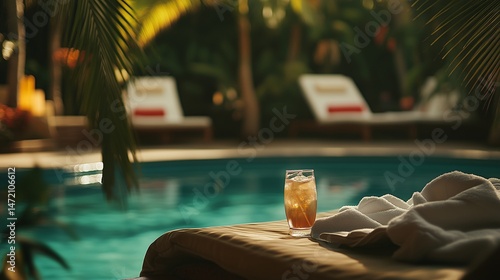 Tropical drink by the pool at a luxury resort