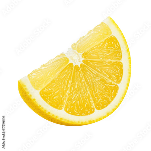 wedge of lemon on a solid white background