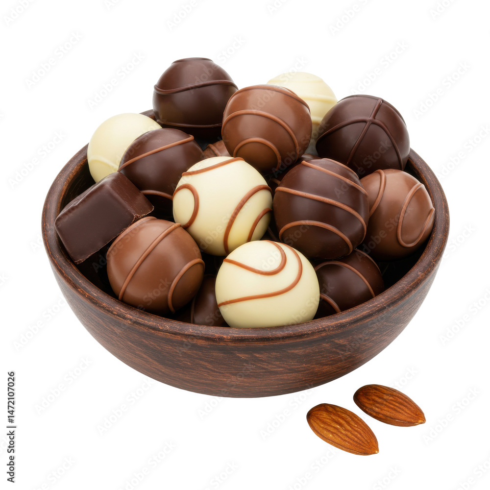 Fototapeta premium Bowl with assorted chocolates isolated on transparent background