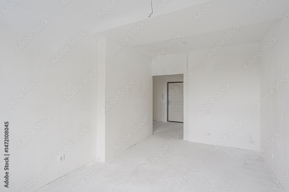 empty, all-white room with a doorway leading to another space. The walls are plain, and the floor is bare. Minimalist and clean aesthetic empty, all-white room with a doorway leading to another space. The walls are plain, and the floor is bare. Minimalist and clean aesthetic