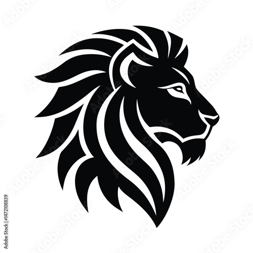 Elegant and bold black and white lion head silhouette logo design for brand identity and business symbolism