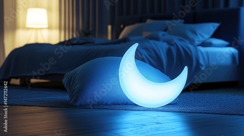 Wallpaper Mural Soft, blue moon-shaped light illuminates bedroom floor. Torontodigital.ca
