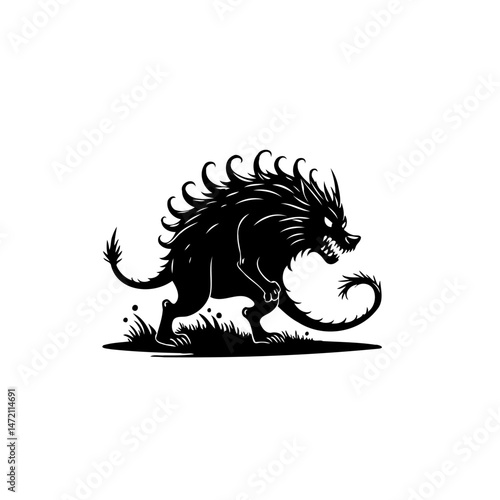 Mystical creature illustration in silhouette, depicting an ancient guardian figure
