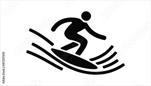 Surfer Icon Vector – Silhouette of Person Surfing Wave for Sports and Summer Design