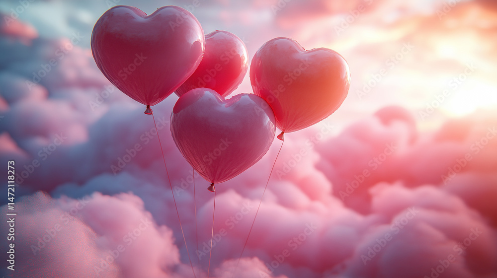 pink hearts balloons in clouds in the sky pink hearts balloons in clouds in the sky