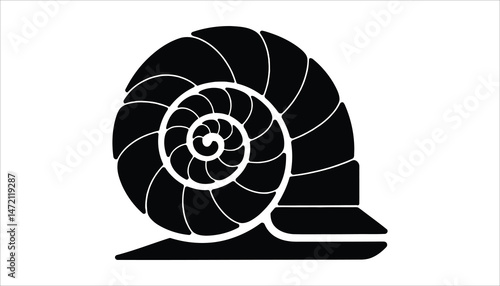 Snail Shell Spiral Design, Minimalist Black Silhouette on White Background