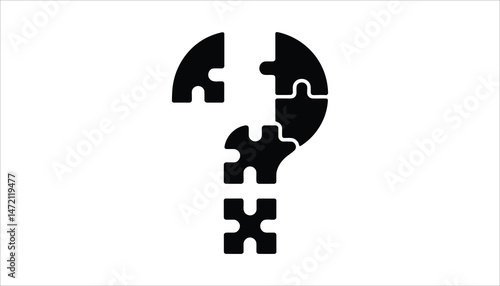 Puzzle Pieces Forming Question Mark, Minimalist Black Silhouette Design on White Background