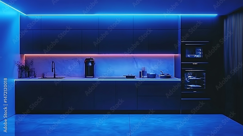 A sleek, autonomous kitchen with robotic arms preparing meals, ambient lighting, holographic recipe projections, minimalist design, 8K ultra-detailed A sleek, autonomous kitchen with robotic arms preparing meals, ambient lighting, holographic recipe projections, minimalist design, 8K ultra-detailed