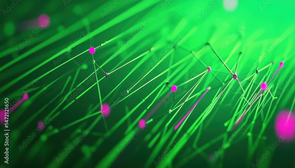 Fototapeta premium Vibrant Green and Pink Abstract Background with Dynamic Lines and Points