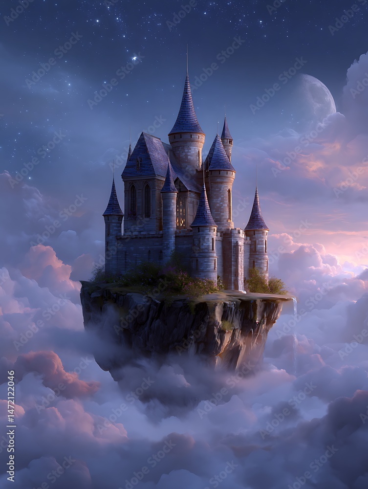 Naklejka premium Fantasy landscape with castle
