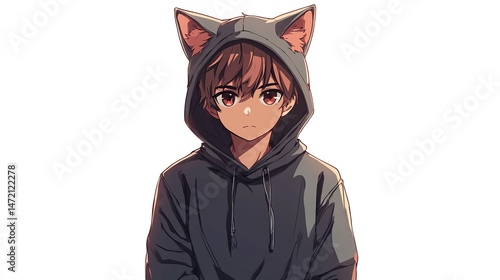 Wallpaper Mural Serious anime boy in a hooded sweatshirt with cat ears Torontodigital.ca